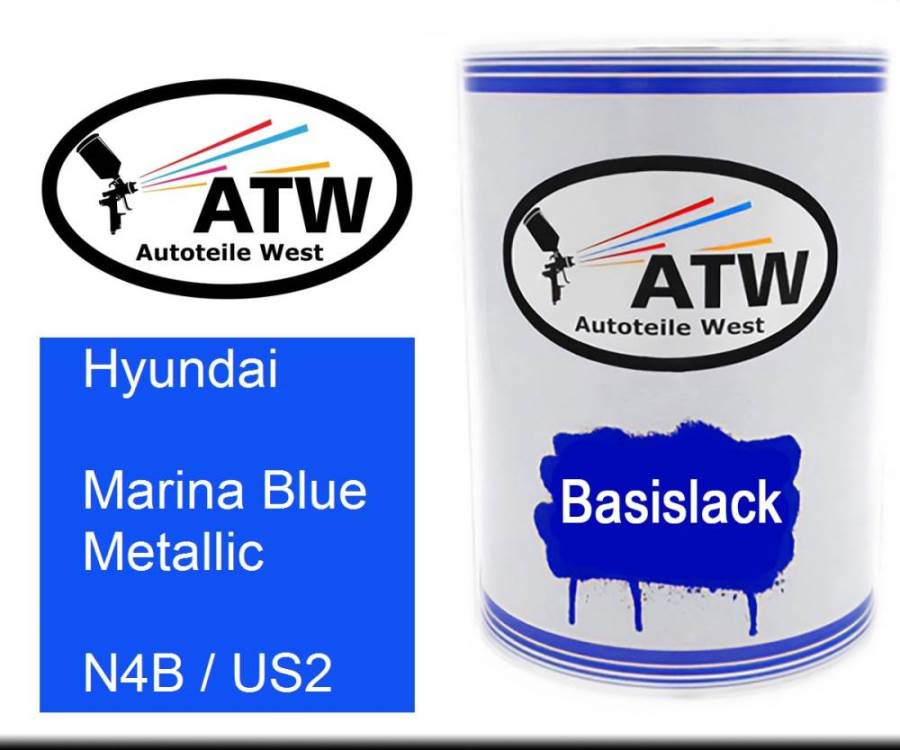 Hyundai, Marina Blue Metallic, N4B / US2: 500ml Lackdose, von ATW Autoteile West.